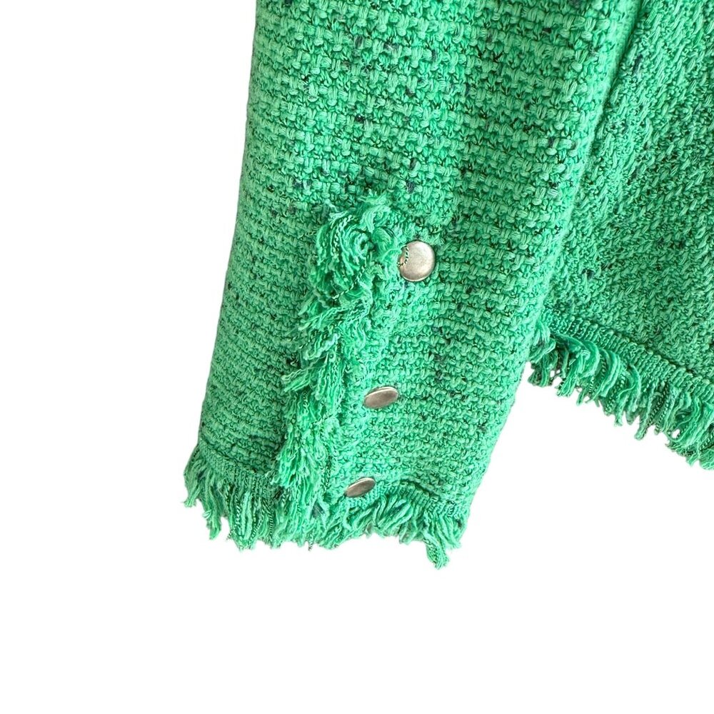 Nic + Zoe Michaela Fringe Mix Knit Open Front Jacket Women's Size XL Green - Picture 2 of 11
